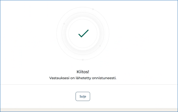 Kuva vahvistusviestistä onnistuneen hoitotarviketilauksen tekemisen jälkeen.